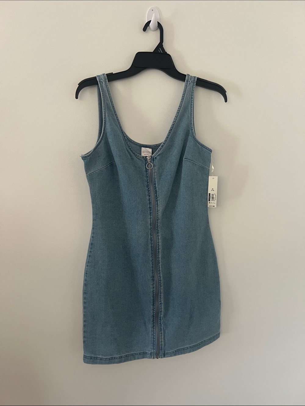 No Boundaries Light Blue Denim Zip-Front Tank Dress